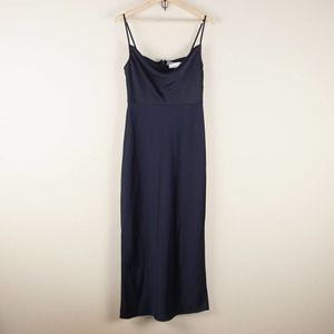 Anthropologie BHLDN Cali Satin Charmeuse Midi Navy Blue Dress Womens Sz 8